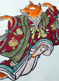 几张日式风格衣着华丽的狐狸纹身手稿图