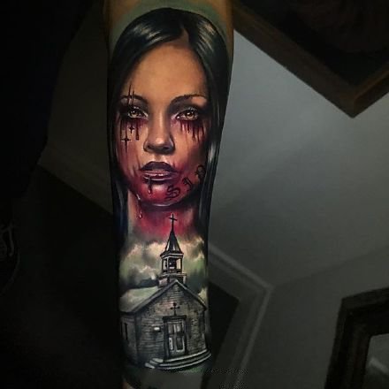 4张逼真的欧美女性人像写实纹身图案作品