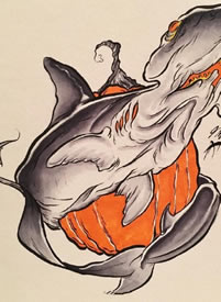 一组彩色鲨鱼纹身手稿图案欣赏