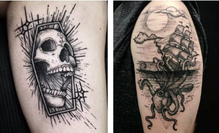 18张不错的黑灰点刺纹身图案作品欣赏