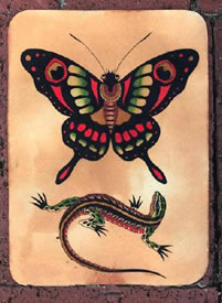 几张复古彩色school纹身手稿图案