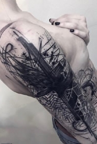 抽象水墨线条--几张黑灰抽象线条水墨纹身图案