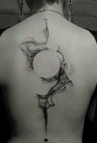 飘逸的黑色浓烟雾风格的水墨纹身作品图案