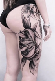一组霸气黑灰大臂和大腿的点刺纹身图案图片