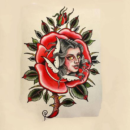 14张欧美复古女郎的纹身手稿素材图案