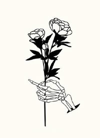 一组简约小黑色玫瑰花朵纹身手稿图案