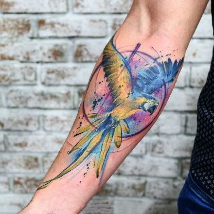 唯美水彩纹身--一组适合手臂等部位的水彩动物纹身图案