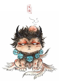 一组萌萌哒山海经Q版小妖怪纹身手稿图案