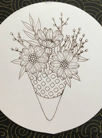 9张几何圆形里的小清新花卉纹身线稿图片