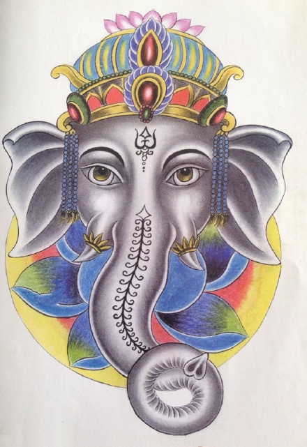 象神纹身图--6张很不错的象财神纹身图案作品