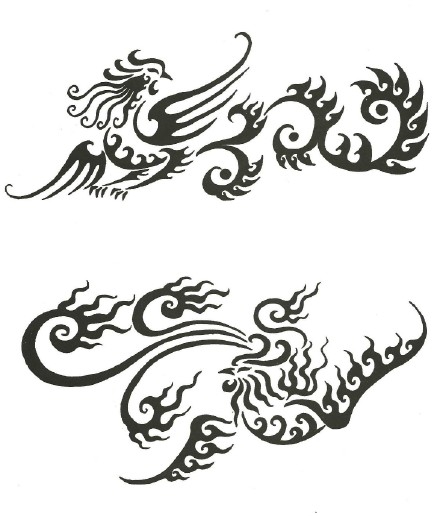 凤凰图腾手稿--一组黑色图腾凤凰纹身素材手稿图案