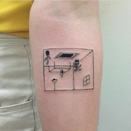 方框小黑纹身图--几何图形方框里的小黑色纹身图案