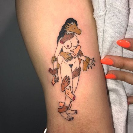 韩国纹身师Kim Mick Hee创意彩色纹身图案作品