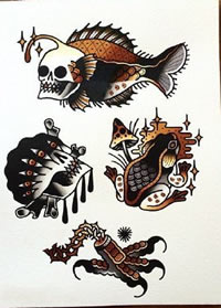 oldschool小图手稿--18张彩色精致的oldschool小图纹身手稿图案