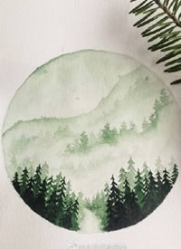 9张圆形水彩风景纹身手稿图案