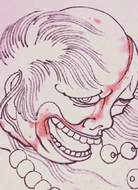 传统的一组日式人头像纹身手稿图案