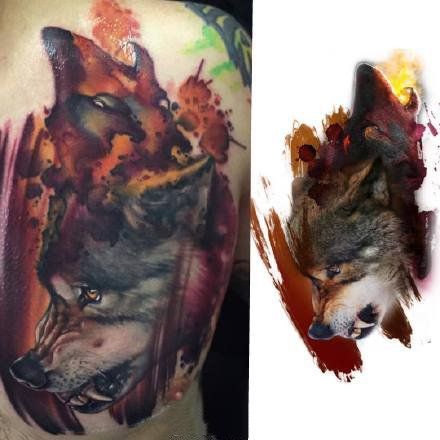 水彩动物纹身--几张逼真的重水彩老虎等动物纹身图案