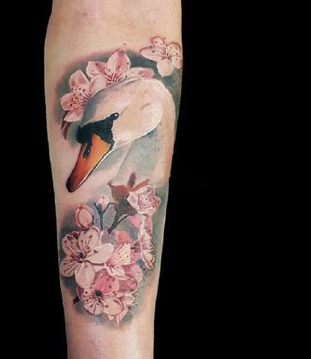 天鹅纹身图--一组关于天鹅的漂亮纹身图案欣赏