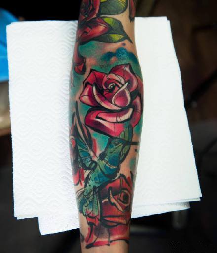 9张重水彩的色动物和植物彩色纹身图案