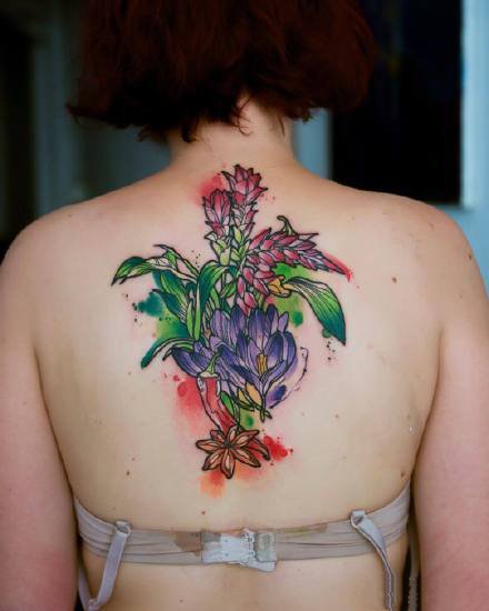 9张重水彩的色动物和植物彩色纹身图案