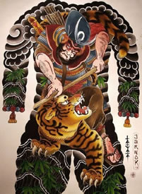 霸气的老传统彩色大满背手稿纹身图案6张