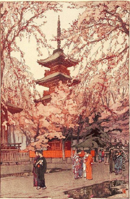 浮世绘樱花建筑纹身素材-可以拿来纹身