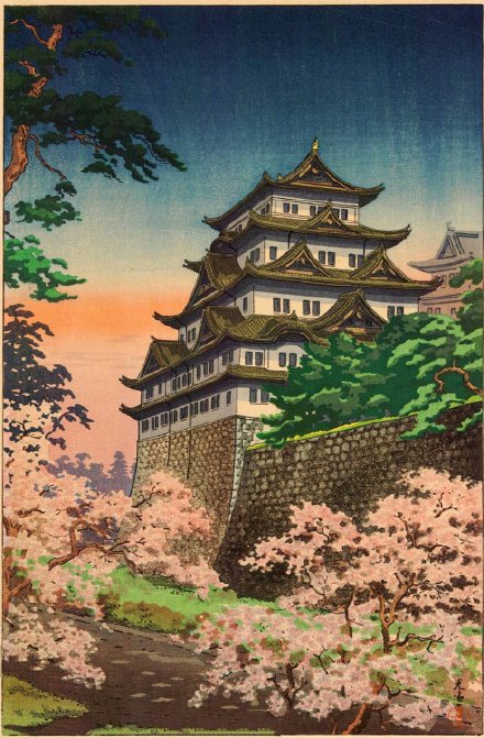 浮世绘樱花建筑纹身素材-可以拿来纹身