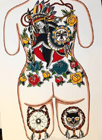 school风格的大满背纹身手稿图案欣赏