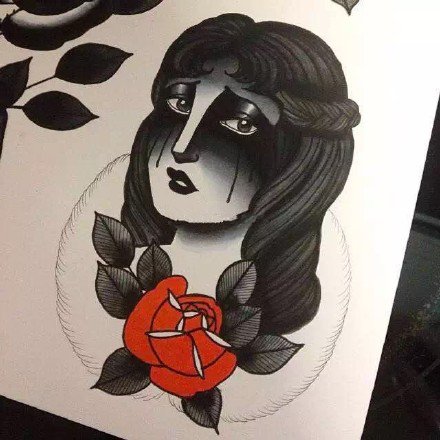 一组暗黑风格的女性人像纹身手稿图案