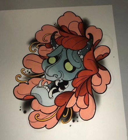 一组颜色鲜艳的彩色纹身图案作品和手稿