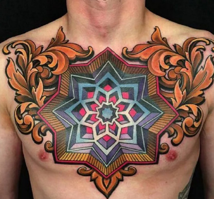 花胸纹身--一组男性霸气的大花胸纹身图案作品欣赏