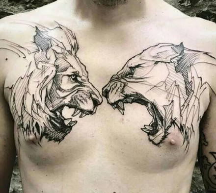 花胸纹身--一组男性霸气的大花胸纹身图案作品欣赏