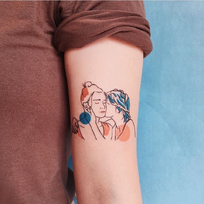 小清新风格的线条和奇妙配色纹身图案作品18张