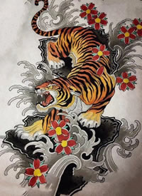 满背老虎手稿--几张适合满背纹身的老虎手稿图案