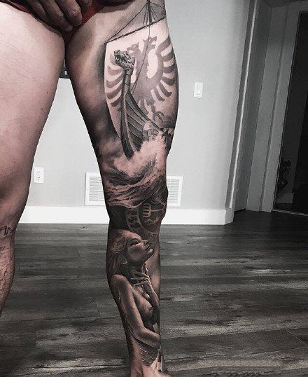 花腿纹身--一组大黑腿纹身图案作品欣赏