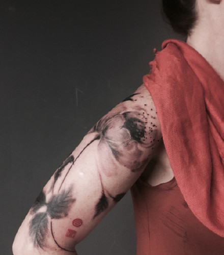 漂亮的水墨中国风纹身图案一组12张