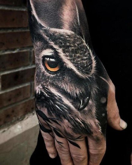 猫头鹰相关的一组9张黑灰猫头鹰纹身图案图片