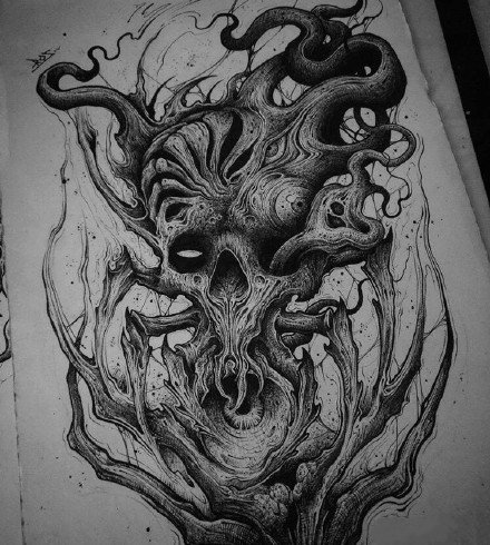 暗黑骷髅手稿--9张个性暗黑风格的骷髅纹身手稿图案