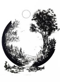 一组黑色的山水风景插画纹身手稿图案欣赏