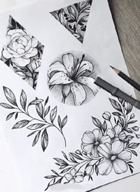 14张女生喜欢的花草植物动物小清新纹身图案线稿