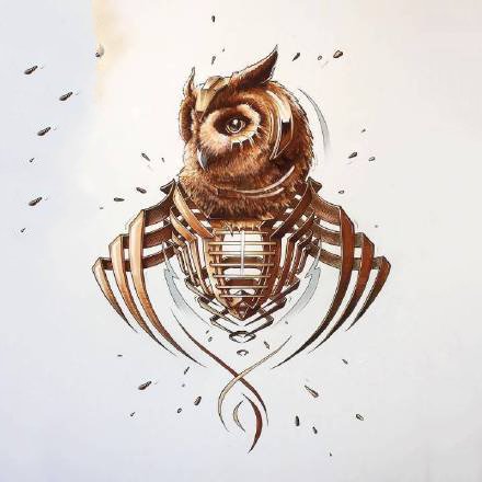 机械动物--国外优秀插画家 JAYN的马克笔插画作品纹身手稿 ​