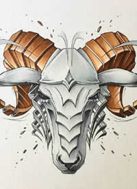 机械动物--国外优秀插画家 JAYN的马克笔插画作品纹身手稿 ​