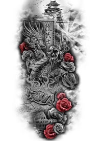 适合包大臂和腿部的欧美写实包臂黑灰写实纹身手稿