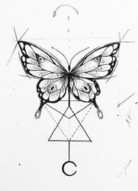 9张黑色的简约几何蝴蝶纹身手稿图片