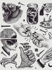 几张黑色点刺风格的小黑组图纹身手稿图案