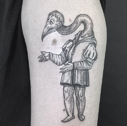 3张创意黑灰中世纪神秘怪兽纹身图案-墨西哥纹身师vanpire作品