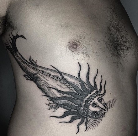 3张创意黑灰中世纪神秘怪兽纹身图案-墨西哥纹身师vanpire作品