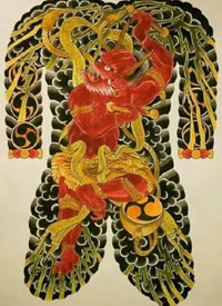 日式传统风格的大满背纹身手稿图案