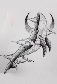一组和鲸鱼主题相关的纹身图案作品和手稿欣赏