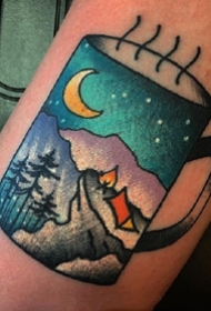 一组红绿色调的漂亮彩色风景纹身图案欣赏